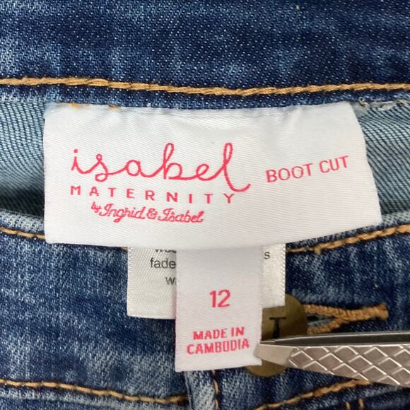 INGRID + ISABEL Jeans 12 Maternity Stretch-Panel Bootcut Blue Dark Wash - Picture 4 of 11